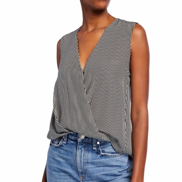 rag & bone Victor black/white stripe sleeveless silk blouse Size Small. NWT! - Picture 4 of 8